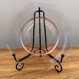 Vintage Pink Depression Glass Octagonal Salad Plate Art Deco 8.25 Inch Set of 4